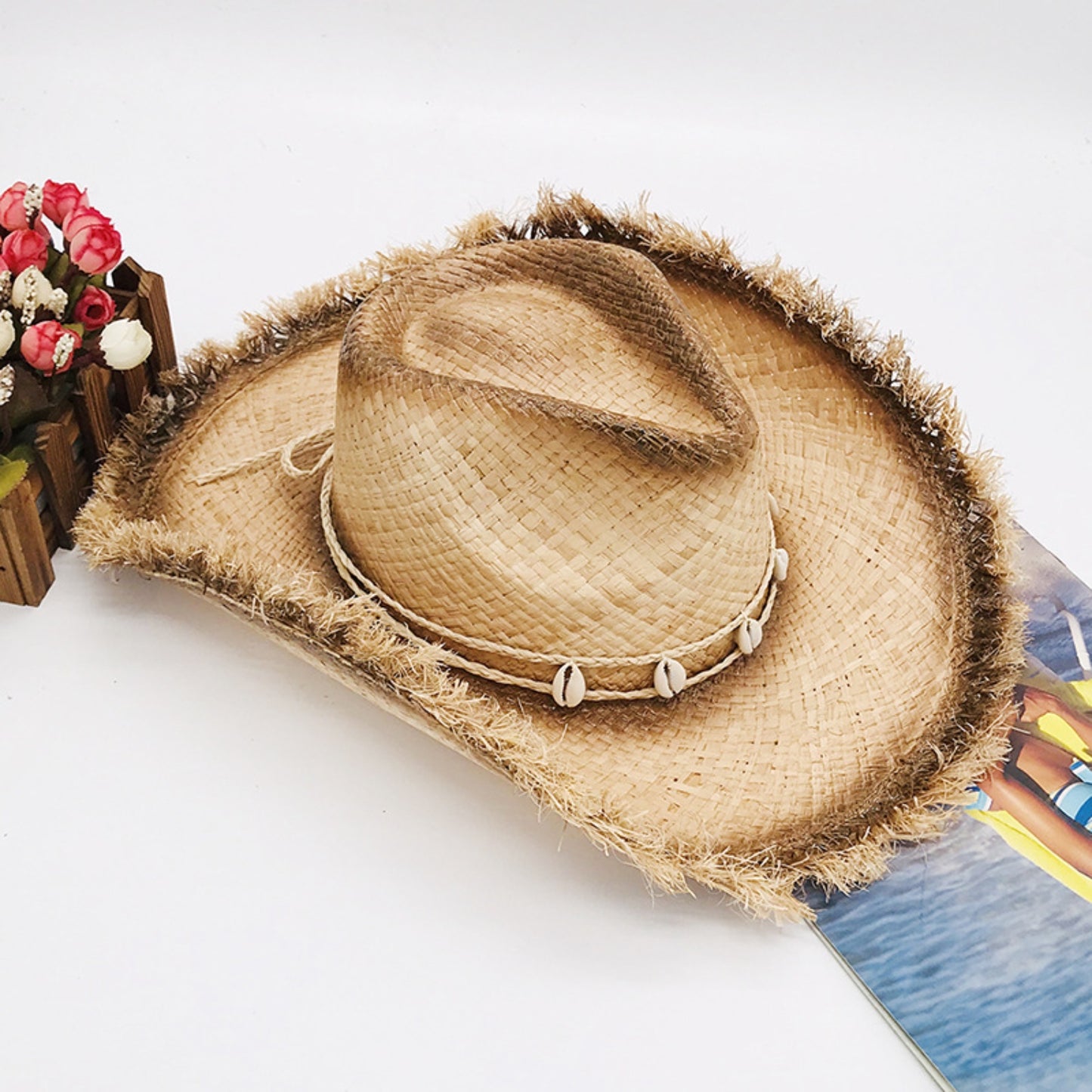 Raw Hem Wide Brim Raffia Hat