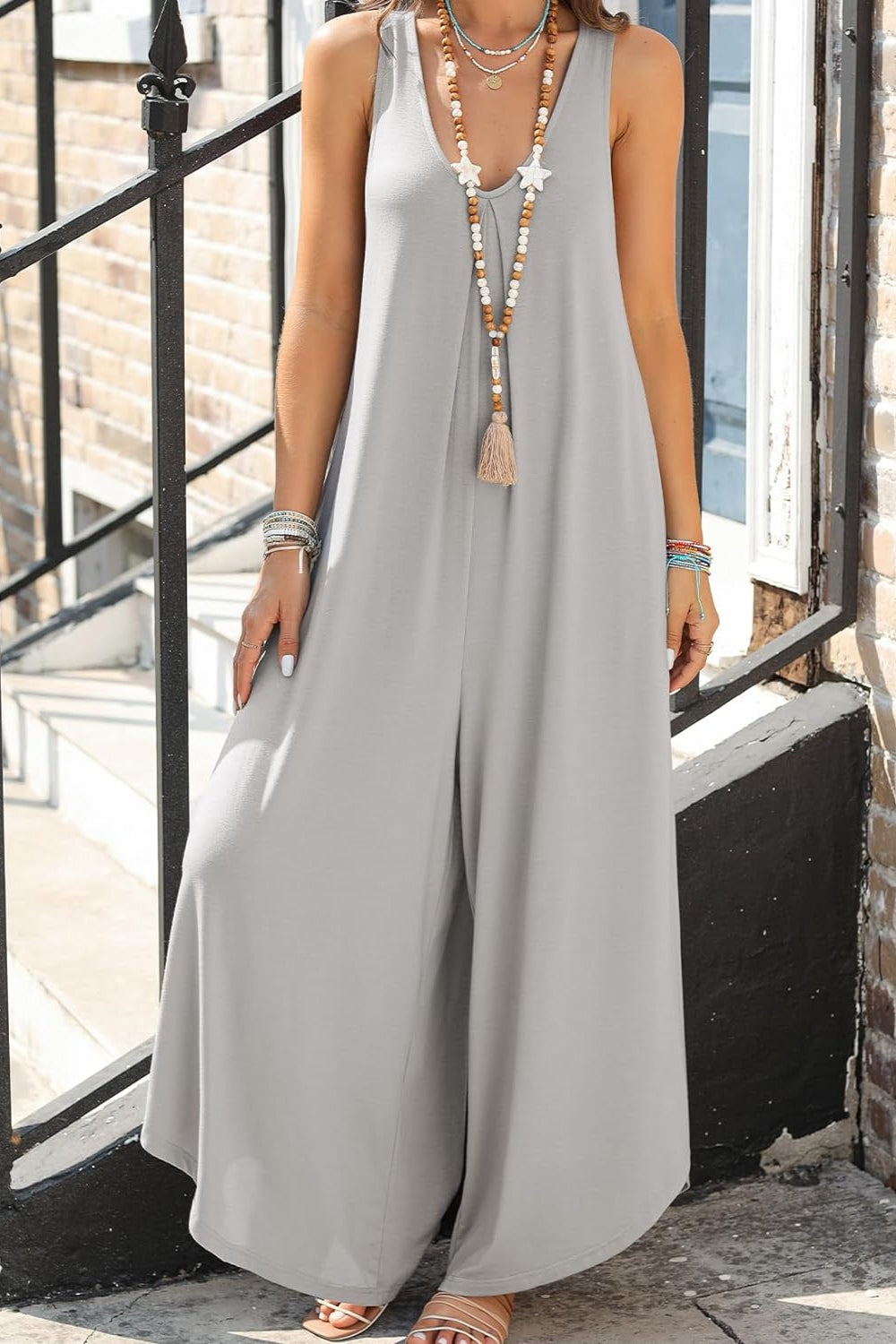 Pocketed Scoop Neck Wide Leg Jumpsuit